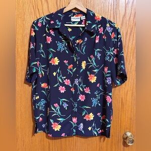 Alfred Dunner 90s women’s sz 16 floral button‎ down short sleeves blouse